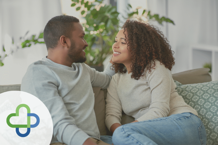 feature pic of couple talking on a couch