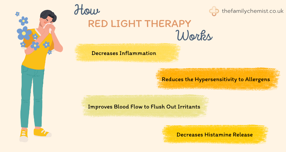 how red light therapy works for hay fever infographic