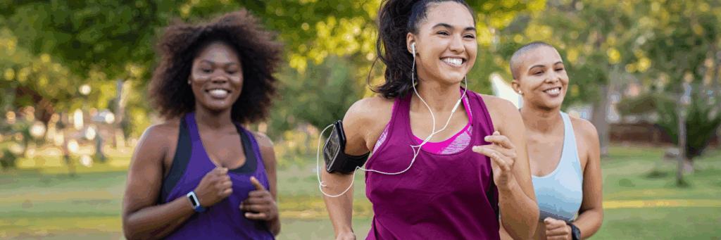 women running banner