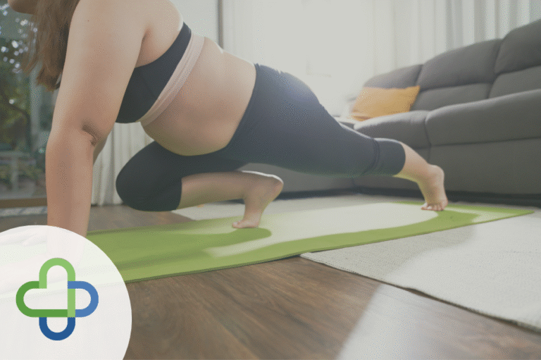 woman practicing yoga in lounge