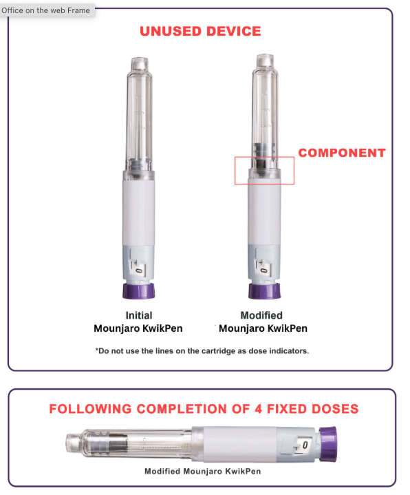 Updated Mounjaro KwikPen design showing plunger position after final dose