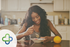 neurodiversity and eating. woman eating happily