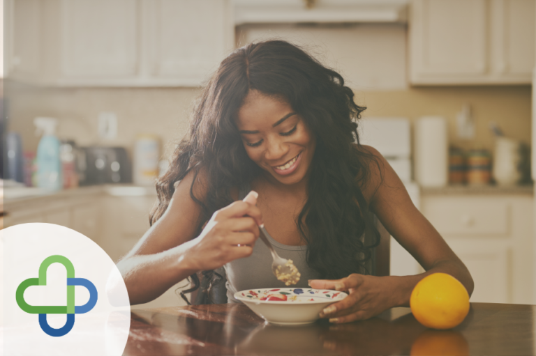 neurodiversity and eating. woman eating happily
