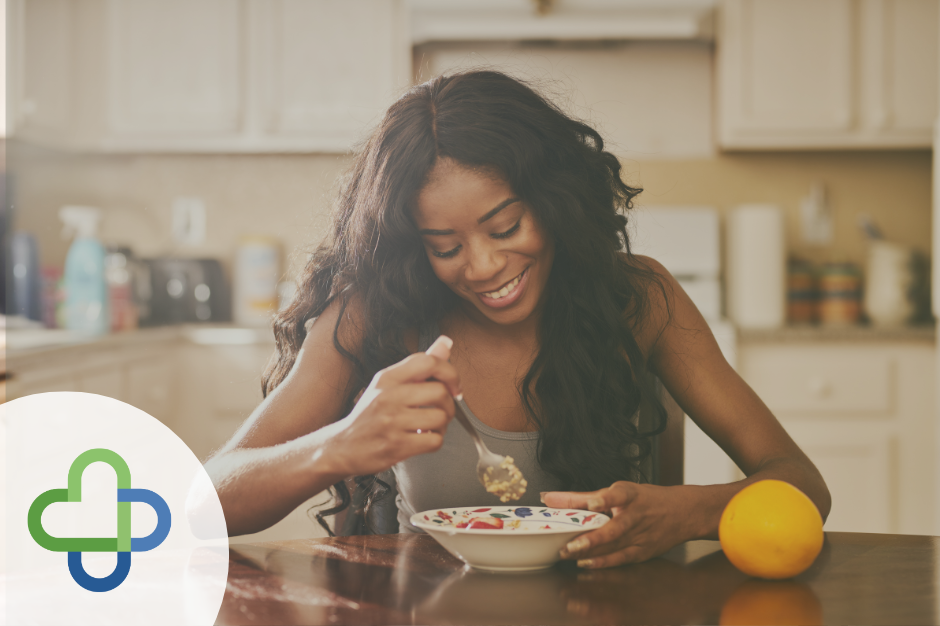 neurodiversity and eating. woman eating happily